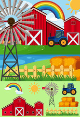 Farm scenes with windmill and hay