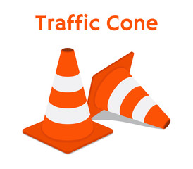 Traffic cone, equipment for safety, road. Cartoon flat style. Vector