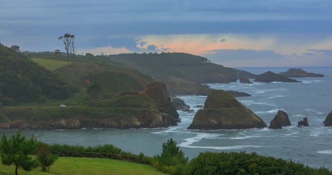 Time Lapse Asturias Beach near Viavelez town, Spain