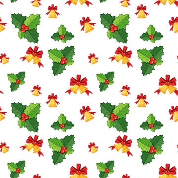 Seamless background template with mistletoes and bells