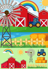 Farm scene with tractor and hay