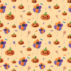 Seamless background with jack-o-lantern and candy