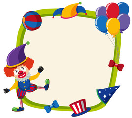 Obraz premium Border template with funny clown and balloons