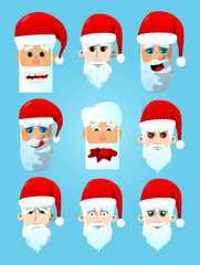 Santa Claus head icon set. Vector cartoon character illustration.