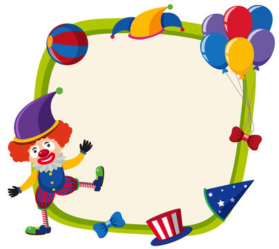 Border template with funny clown and balloons