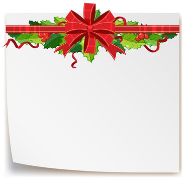 Paper template with red ribbon and mistletoes
