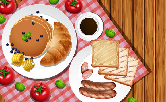 Breakfast set on wooden table