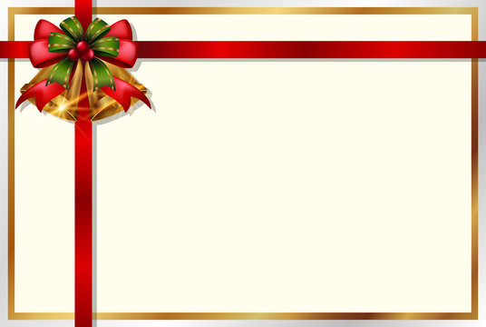 Card template with christmas bell and red ribbon