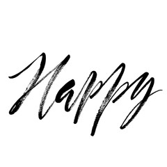 Obraz na płótnie Canvas Happy: handwritten word in expressive brush lettering style