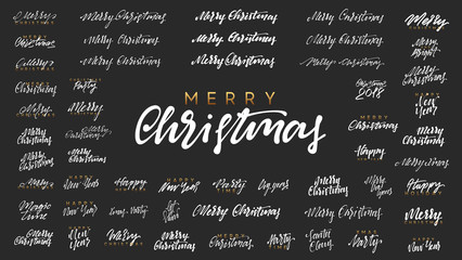 Merry Christmas and Happy New Year, white text calligraphy.