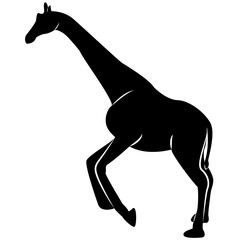 Vector image of the silhouette of the giraffe standing on the hind legs