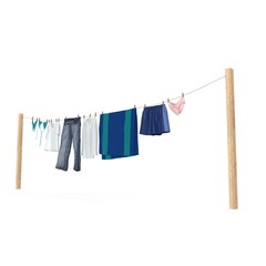 Clothes hanging on the clothesline on white. 3D illustration