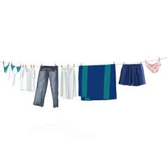 Laundry line with clothes isolated on white. 3D illustration