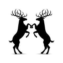 Abstract Silhouette of a reindeer climbed on two paws, logo on a white background,