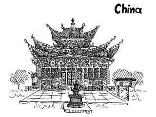 ancient chinese temple sketch drawing ancient vista