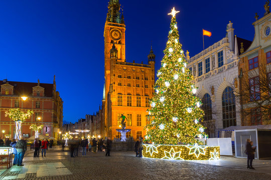 Beautiful Christmas tree in old town of Gdansk, Poland