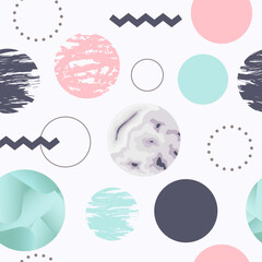 Abstract Seamless Pattern with Circles. Memphis Trendy Background. 80s 90s Fashion Design for Fabric, Print, Covering. Vector illustration