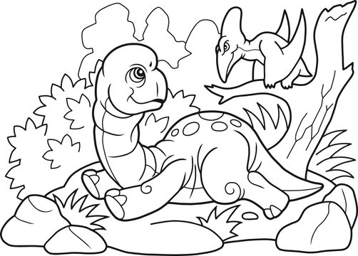 cartoon cute brachiosaurus, funny illustration