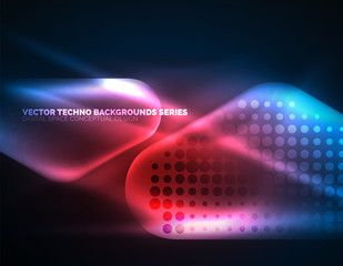 Illuminated lens flares, glowing color techno background
