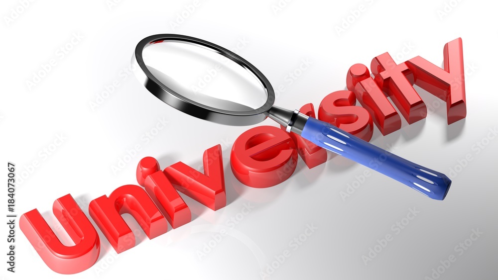 Poster magnifier on red university - 3d rendering
