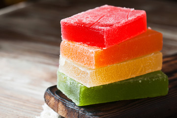 Assortment of traditional fruit marmalade, colorful dessert