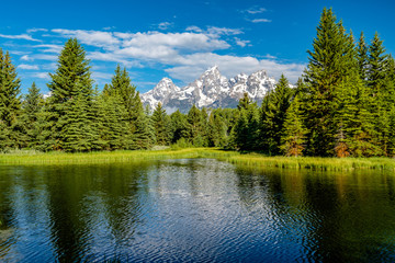 Mountains in Grand Teton National Park with reflection in Snake River