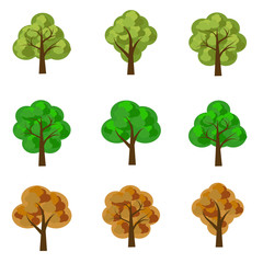 Set of vector seasoned trees, flat style