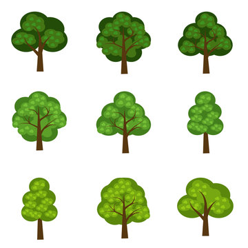 Set of vector seasoned trees, flat style