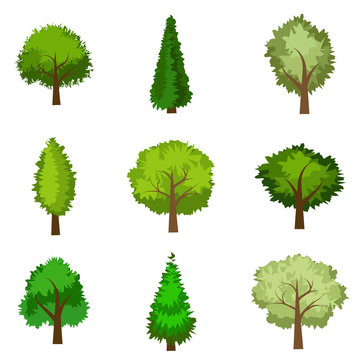 Set of vector seasoned trees, flat style