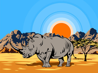 Fototapeta na wymiar Rhinoceros in the desert