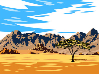 Desert landscape with mountains 