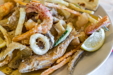 fish fry close up. Seafood. Italian gourmet food