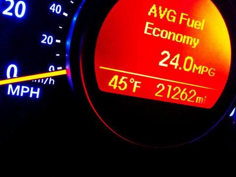 Speedometer showing MPG and Temperature 