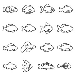 fish icons set. Line with editable stroke