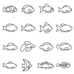 fish icons set. Line with editable stroke