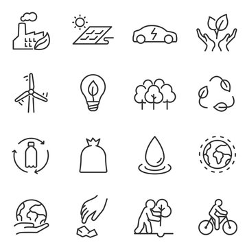ecology icons set. environmental energy, conservation and restoration of the environment. linear design. Line with editable stroke
