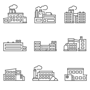 Factory Icons Set Thin Line Design. Line With Editable Stroke