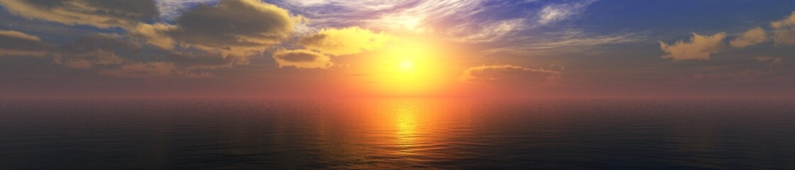Fototapeta premium beautiful sea sunset, panorama of the ocean under the sky, 3d rendering 