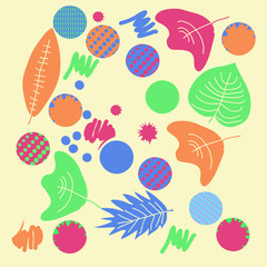 Autumn theme, leaves, scribbles, blots pattern. Hand drawn.