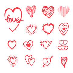 Hand drawn hearts. Design elements for Valentine day.