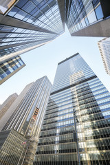 Fototapeta na wymiar Looking up at Manhattan skyscrapers, New York City, USA. 