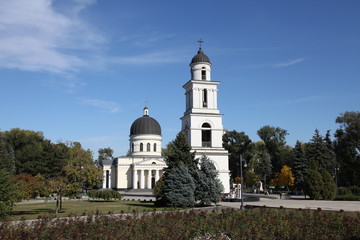 Fototapeta na wymiar Nativity Cathedral and bell tower in Kishinev (Chisinau), Moldova