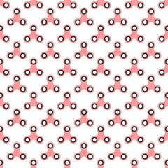 Background from pink children fidget spinners on white background. Playing backdrop of hand twisting toys with bearings in a row next to each other and alternately under him 