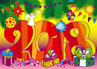 Happy New 2018 year card, bright and vivid