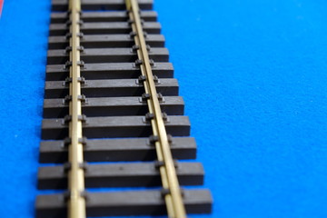 Railroad tracks mockup on blue background photo