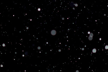 Set Snow abstract bokeh. Snow, falling winter christmas holiday. Blur. Stars texture. Black isolate background.