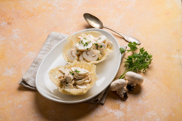parmesan basket filled with mushroom