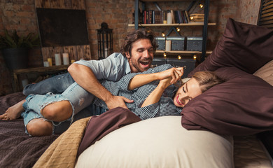 Couple having fun at home