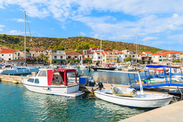 Naklejka premium Fishing boats in Marina Agana port, Dalmatia, Croatia