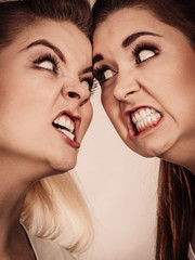 Two agressive women having argue fight